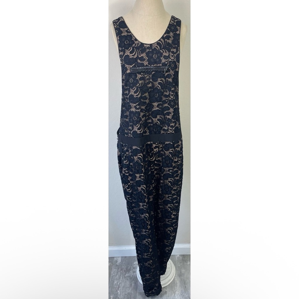 David Lerner Black Lace Sleeveless Overalls